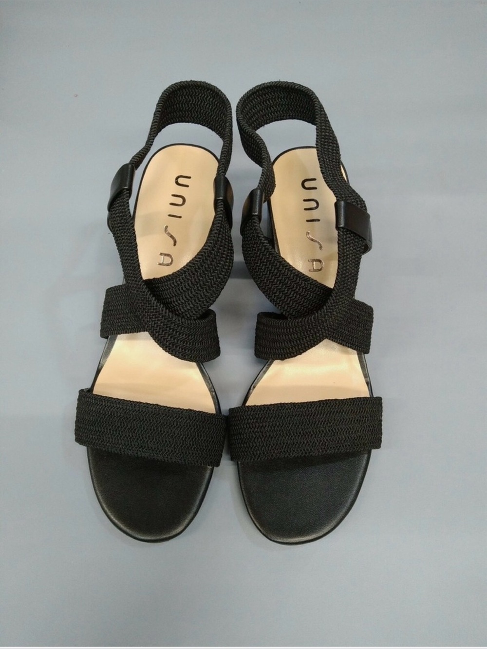 Unisa Black Strappy Elastic Slingback Sandals for Women 9.5